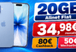 iPhone 17 für einmalig 119€ mit 20GB Allnet Flat & 50€ Wechselbonus & 80€ Cashback nur 34.98€ monatlich