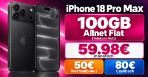 iPhone 18 Pro Max für einmalig 479€ mit 100GB Allnet Flat & 50€ Wechselbonus & 80€ Cashback für 59.98€ monatlich