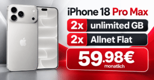 iPhone 18 Pro Max für einmalig 449€ mit 2x o2 unlimited Allnet Flatrate nur 59.98€ monatlich