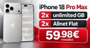 iPhone 18 Pro Max für einmalig 479€ mit 2x o2 unlimited Allnet Flat nur 59.98€ monatlich