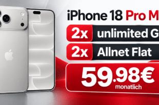 iPhone 18 Pro Max für einmalig 479€ mit 2x o2 unlimited Allnet Flat nur 59.98€ monatlich