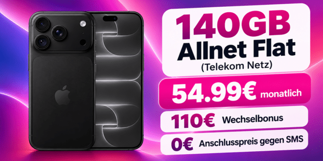 iPhone 18 Pro für einmalig 399€ mit 140GB Allnet Flat & 110€ Wechselbonus für 54.99€ monatlich