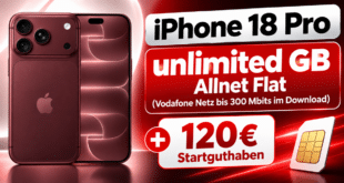 iPhone 18 Pro für einmalig 529€ mit Vodafone unlimited Allnet Flat & 120€ Startguthaben für 54.99€ monatlich