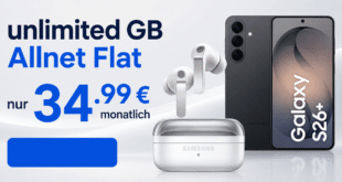 Samsung Galaxy S26+ (S26Plus) & Galaxy Buds4 Pro für einmalig 199€ mit o2 unlimited Allnet Flat nur 34.99€ monatlich