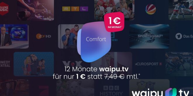waipu.tv Comfort aktuell für nur 1 € pro Monat