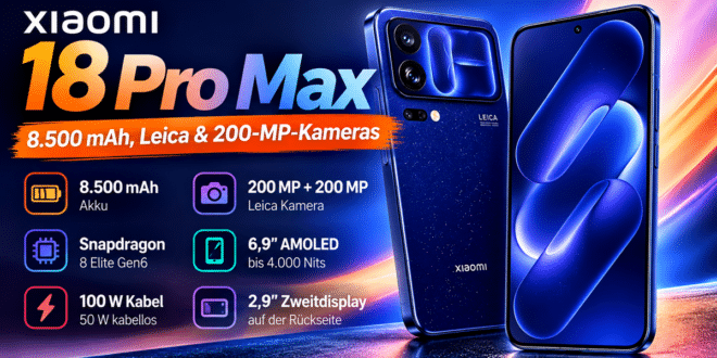 Xiaomi 18 Pro Max mit Vertrag: 8.500 mAh, Leica und zwei 200-MP-Kameras