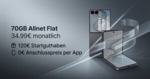 Samsung Galaxy Z Flip 8 für einmalig 69€ mit 70GB Allnet Flat & 120€ Startguthaben nur 34.99€ monatlich