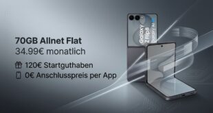 Samsung Galaxy Z Flip 8 für einmalig 69€ mit 70GB Allnet Flat & 120€ Startguthaben nur 34.99€ monatlich