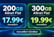 monatlich kündbar - 200GB Allnet Flat nur 17.99€ und 300GB Allnet Flat nur 19.99€ monatlich