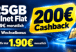 25GB Allnet Flat mit 200€ Cashback & 30€ Wechselbonus nur 9.99€ monatlich