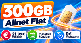 monatlich kündbar - 300GB Allnet Flat nur 21.99€ monatlich - 0€ Anschlusspreis