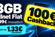3GB Allnet Flat mit 100€ Cashback nur 3.99€ monatlich
