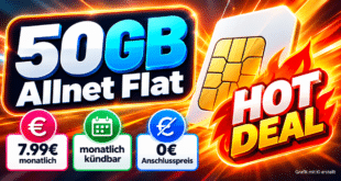 monatlich kündbar ohne Anschlusspreis - 50GB Allnet Flat nur 7.99€ monatlich