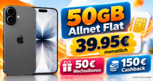 iPhone 17 für einmalig 199€ mit 50GB Allnet Flat & 150€ Cashback & 50€ Wechselbonus nur 39.95€ monatlich