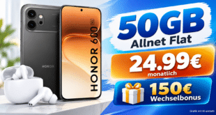 Honor 600 & Earbuds X7 Lite für einmalig 39€ mit 50GB Allnet Flat und 150€ Wechselbonus nur 24.99€ monatlich
