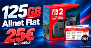 Nintendo Switch 2 mit 125GB Allnet Flat & 20€ Wunschgutschein für 25€ monatlich