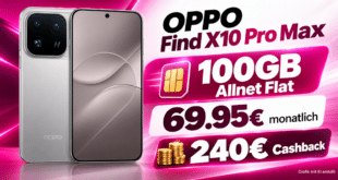 OPPO Find X10 Pro Max für einmalig 589€ mit 100GB Allnet Flat & 240€ Cashback für 69.95€ monatlich