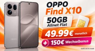 OPPO Find X10 mit Vertrag - 256GB für einmalig 312€ mit 50GB Allnet Flat & 150€ Wechselbonus für 49.99€ monatlich