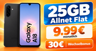 Samsung Galaxy A18 für einmalig 29€ mit 25GB Allnet Flat & 30€ Wechselbonus nur 9.99€ monatlich
