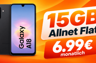 Samsung Galaxy A18 für einmalig 19€ mit 15GB Allnet Flatrate nur 6.99€ monatlich