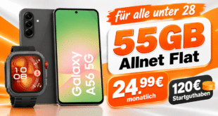 Für alle unter 28 - Samsung Galaxy A56 & HUAWEI Watch Fit 4 Pro mit 55GB Allnet Flat & 120€ Startguthaben nur 24.99€ monatlich