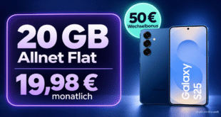 Samsung Galaxy S25 mit 20GB Allnet Flat & 50€ Wechselbonus nur 19.98€ monatlich