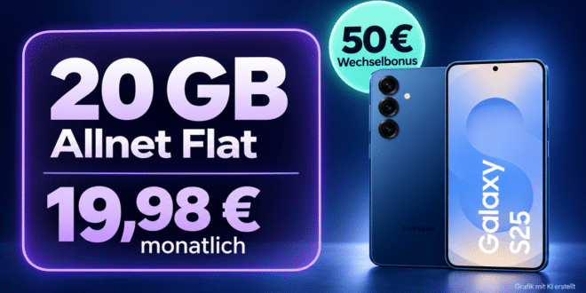 Samsung Galaxy S25 mit 20GB Allnet Flat & 50€ Wechselbonus nur 19.98€ monatlich