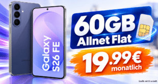 Samsung Galaxy S26 FE für einmalig 49€ mit 60GB Allnet Flat nur 19.99€ monatlich