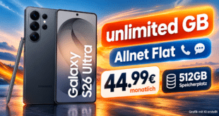 Samsung Galaxy S26 Ultra 512GB für einmalig 129€ mit o2 unlimited Allnet Flat nur 44.99€ monatlich