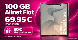 Samsung Galaxy Z Fold8 Ultra für einmalig 449€ mit 100GB Allnet Flat & 50€ Wechselbonus für 69.95€ monatlich