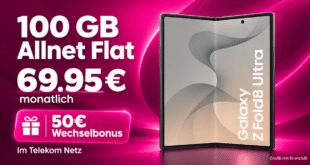 Samsung Galaxy Z Fold8 Ultra für einmalig 449€ mit 100GB Allnet Flat & 50€ Wechselbonus für 69.95€ monatlich