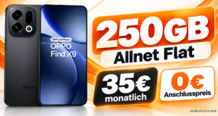 OPPO Find X9 für einmalig 99€ mit 250GB Allnet Flat nur 35€ monatlich