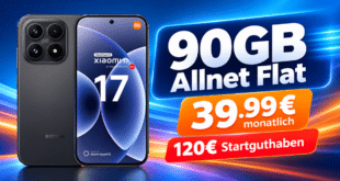 Xiaomi 17 für einmalig 109€ mit 90GB+ Allnet Flat & 120€ Startguthaben nur 39.99€ monatlich