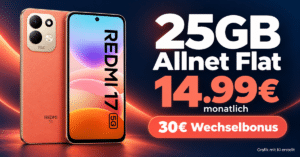 Xiaomi Redmi 17 mit 25GB Allnet Flat & 30€ Wechselbonus nur 14.99€ monatlich