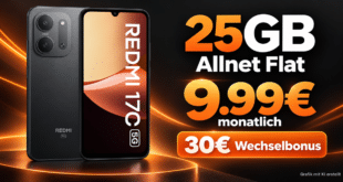 Xiaomi Redmi 17C 5G für einmalig 40€ mit 25GB Allnet Flat & 30€ Wechselbonus nur 9.99€ monatlich