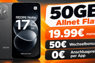 Xiaomi Redmi Note 17 Pro für einmalig 1€ mit 50GB Allnet Flat & 50€ Wechselbonus nur 19.99€ monatlich