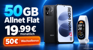 Xiaomi Redmi Note 17 & Xiaomi Smart Band 9 mit 50GB Allnet Flat & 50€ Wechselbonus nur 19.99€ monatlich