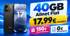 Xiaomi Redmi Note 17 256GB mit 40GB Allnet Flat & 150€ Wechselbonus nur 17.99€ monatlich