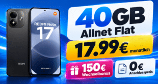 Xiaomi Redmi Note 17 256GB mit 40GB Allnet Flat & 150€ Wechselbonus nur 17.99€ monatlich