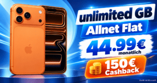 iPhone 17 Pro für einmalig 249€ mit o2 unlimited Allnet Flat & 150€ Cashback nur 44.99€ monatlich