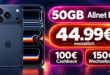 iPhone 17 Pro für einmalig 379€ mit 50GB Allnet Flat & 150€ Wechselbonus und 100€ Cashback nur 44.99€ monatlich