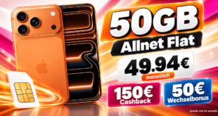 iPhone 17 Pro für einmalig 219€ mit 50GB Allnet Flat & 150€ Cashback & 50€ Wechselbonus nur 49.94 Euro monatlich