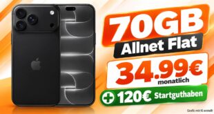 iPhone 18 Pro Max für einmalig 850€ mit 70GB Allnet Flat & 120€ Startguthaben für 34.99€ monatlich