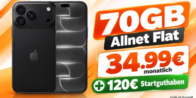 iPhone 18 Pro Max für einmalig 850€ mit 70GB Allnet Flat & 120€ Startguthaben für 34.99€ monatlich