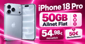 iPhone 18 Pro für einmalig 149€ mit 50GB Allnet Flat & 50€ Wechselbonus nur 54.98€ monatlich
