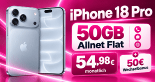 iPhone 18 Pro für einmalig 149€ mit 50GB Allnet Flat & 50€ Wechselbonus nur 54.98€ monatlich