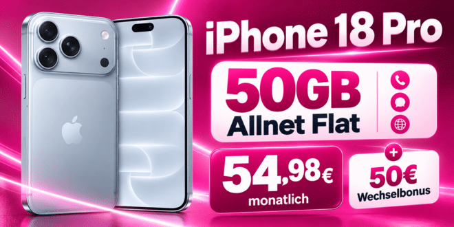 iPhone 18 Pro für einmalig 149€ mit 50GB Allnet Flat & 50€ Wechselbonus nur 54.98€ monatlich