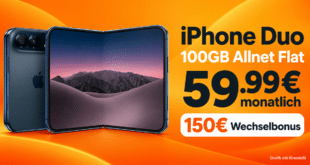 iPhone Duo für einmalig 1128€ mit 100GB Allnet Flat & 150€ Wechselbonus für 59.99€ monatlich