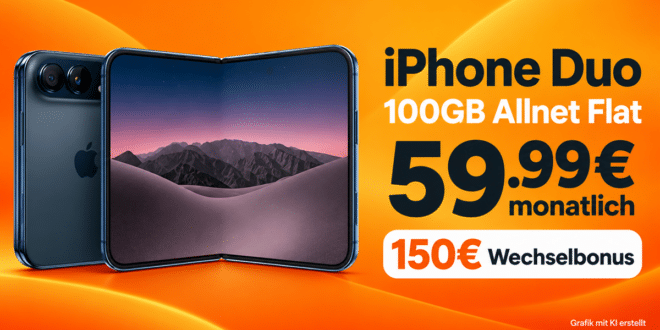 iPhone Duo für einmalig 1128€ mit 100GB Allnet Flat & 150€ Wechselbonus für 59.99€ monatlich
