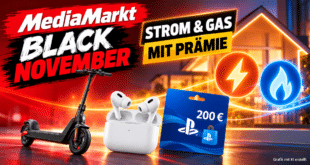 MediaMarkt Black November: Strom & Gas wechseln und Prämien wie E-Scooter, AirPods Pro 3 oder 200 € Gutschein sichern